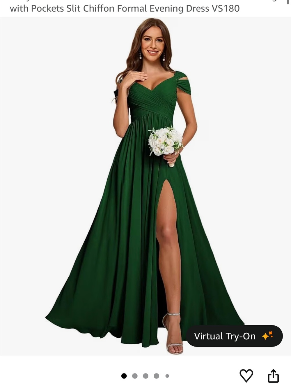 Emerald Off-Shoulder Maxi Dress with High Slit - Picture 1 of 3